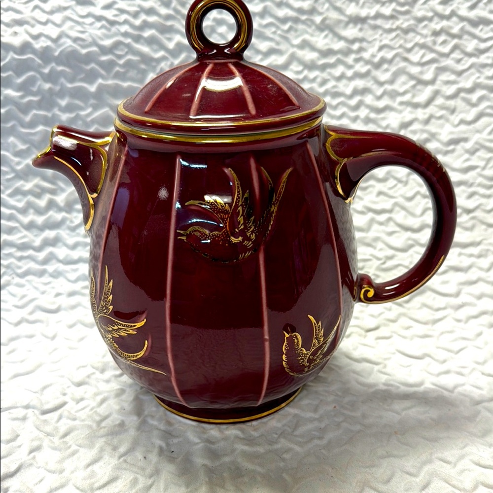 Vintage Hall Maroon and Gold Birdcage Teapot